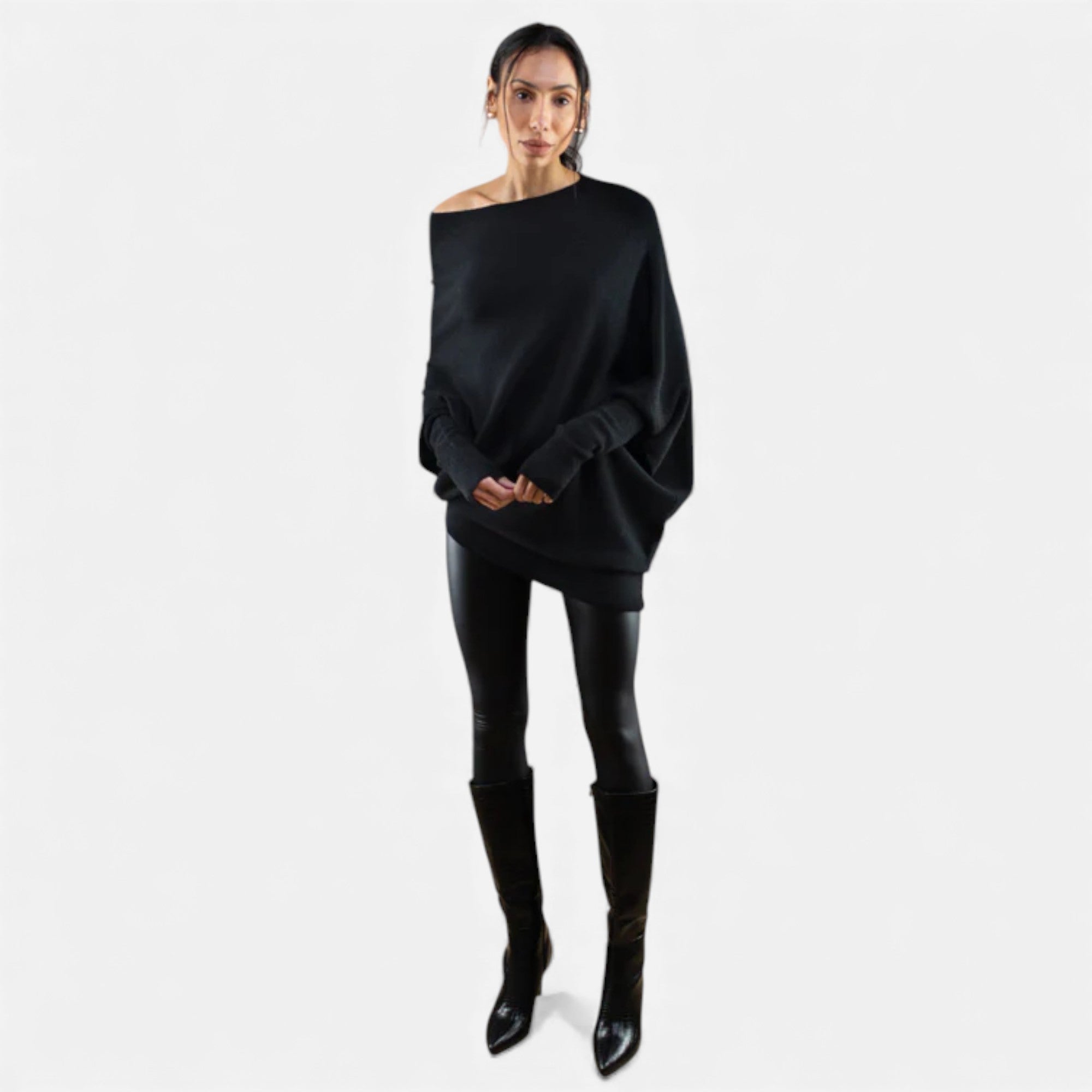 Lunéaya | Women’s Asymmetric Knit Jumper – Draped Heritage Softness