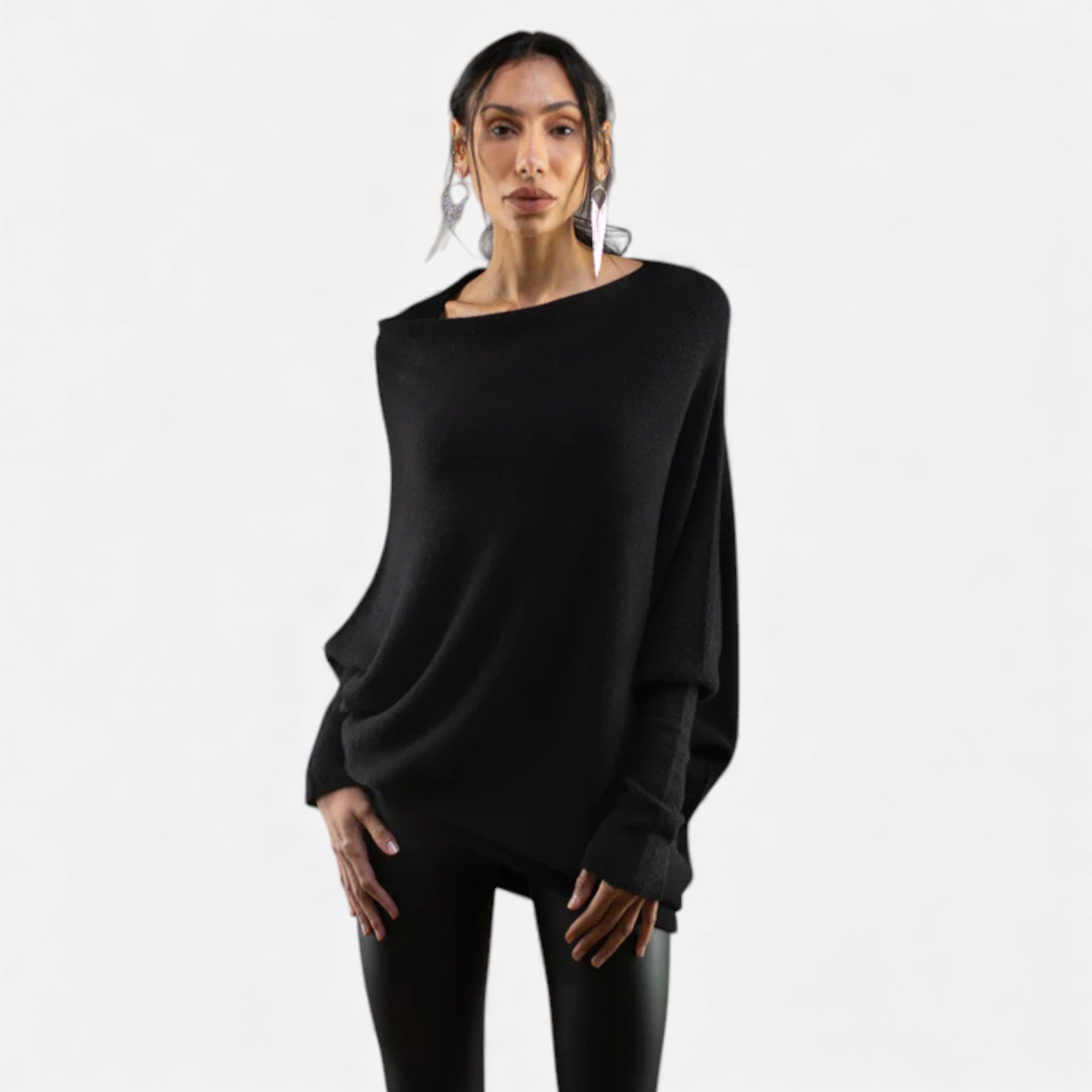 Lunéaya | Women’s Asymmetric Knit Jumper – Draped Heritage Softness