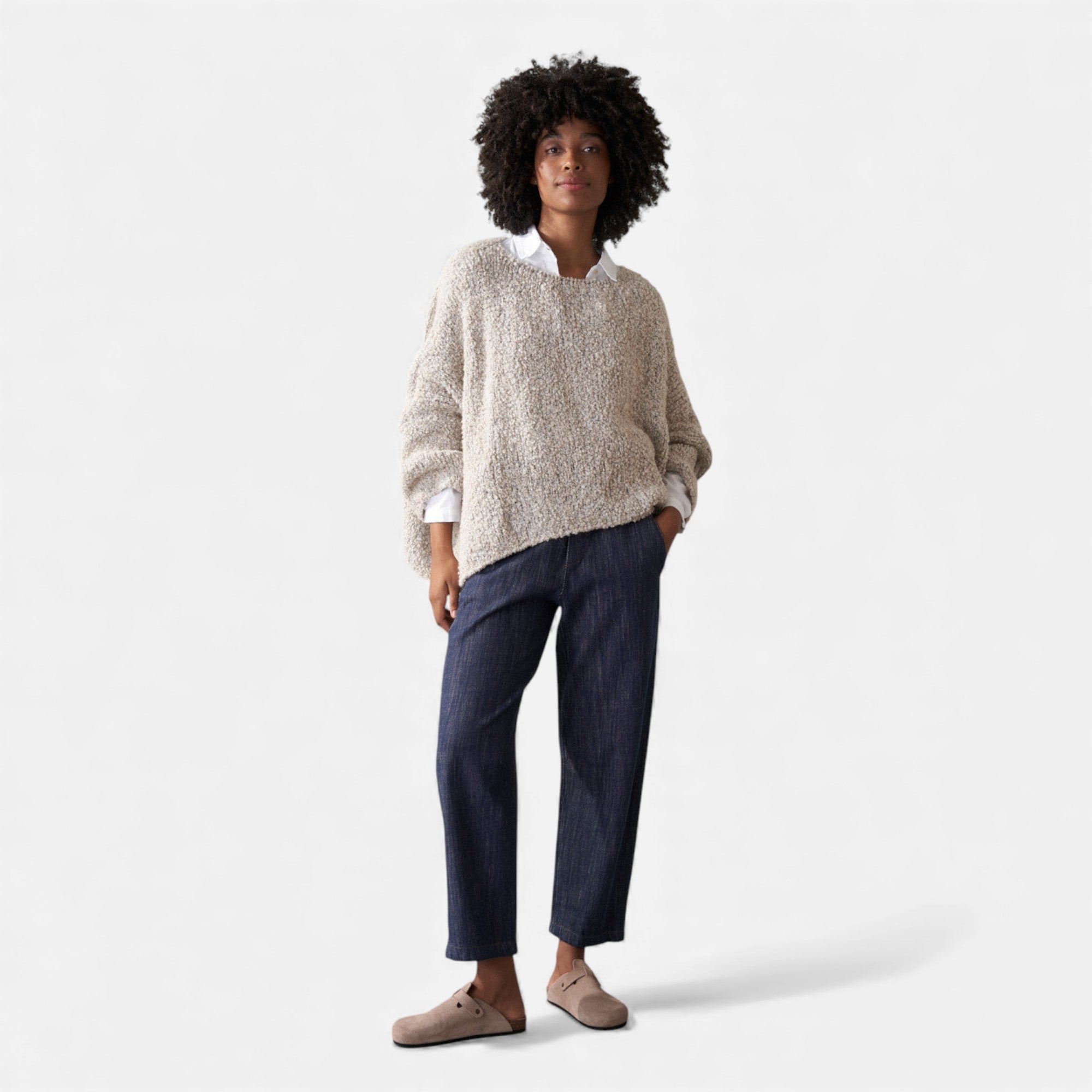 Lunéaya | Women’s Bouclé Heritage Sweater in Off-White