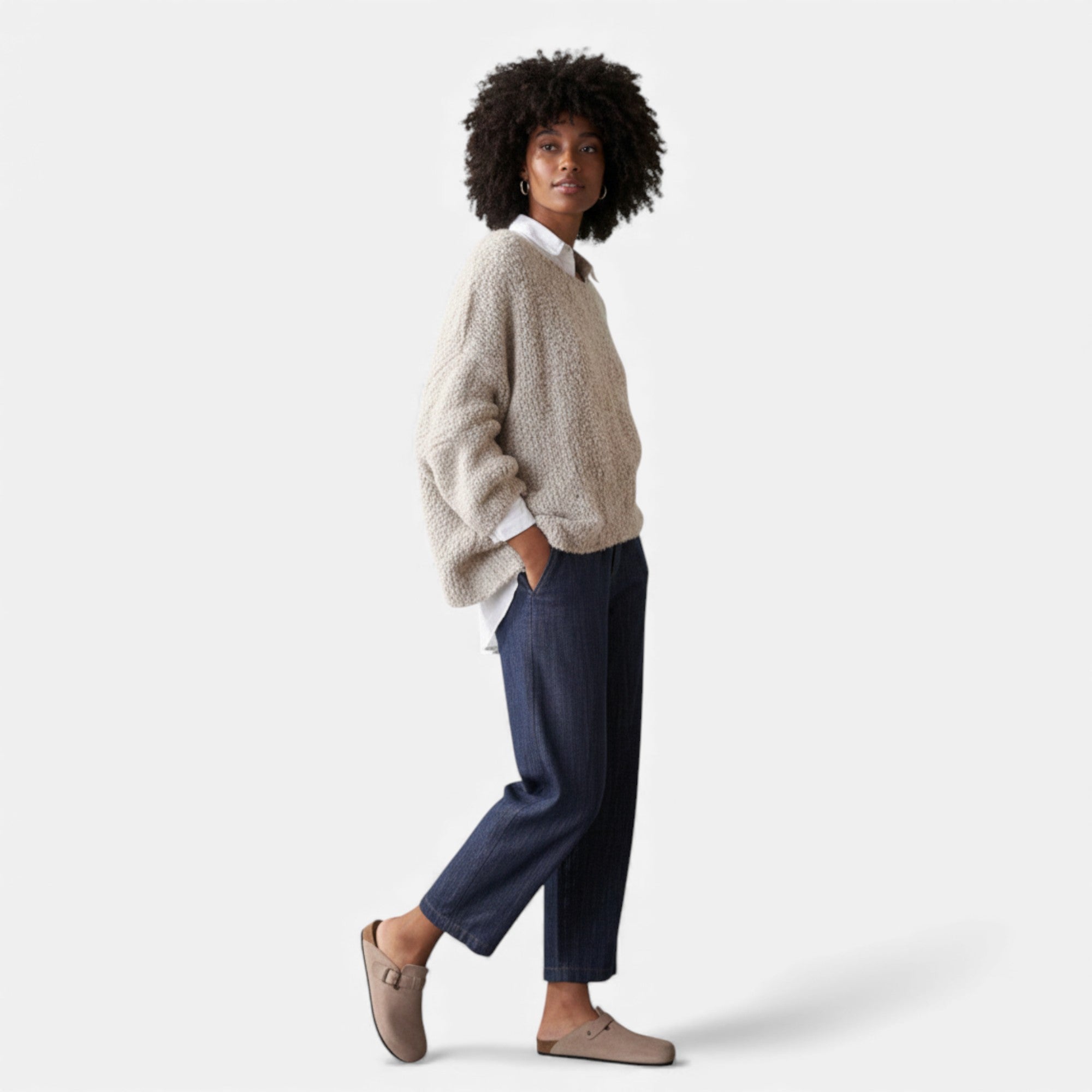 Lunéaya | Women’s Bouclé Heritage Sweater in Off-White