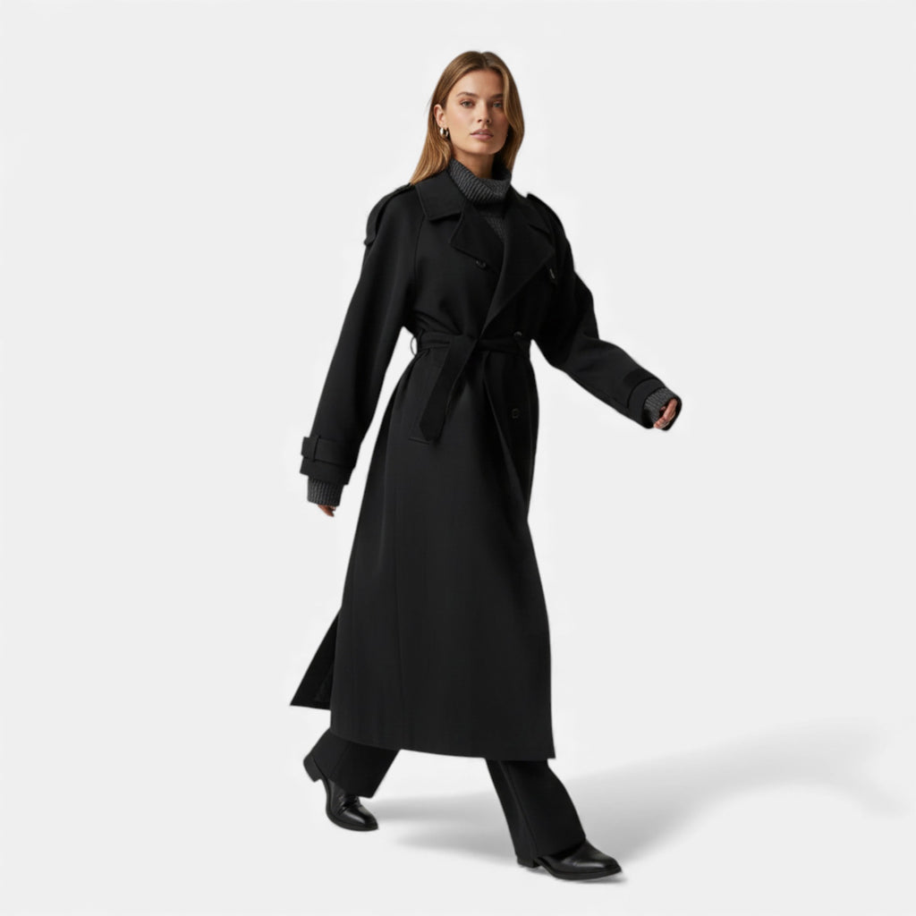Lunéaya | Women’s Wool Longline Coat (Heritage Double‑Breasted)