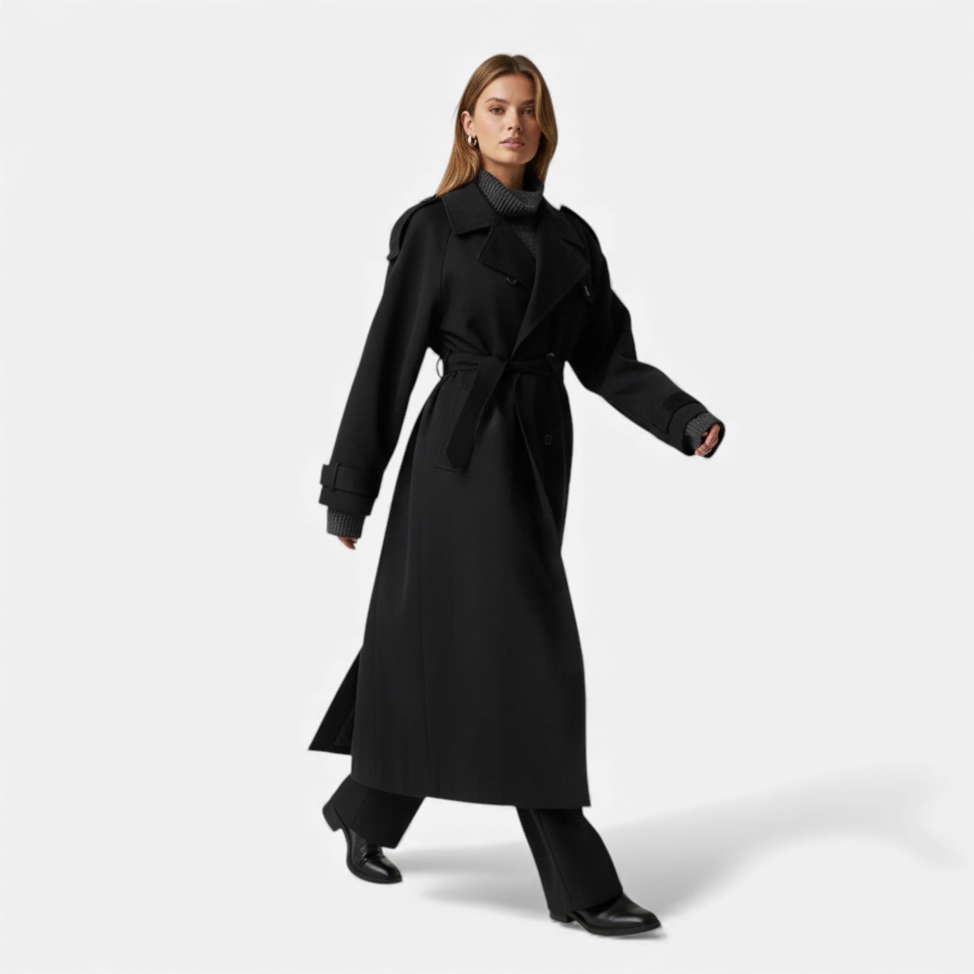 Lunéaya | Women’s Wool Longline Coat (Heritage Double‑Breasted)