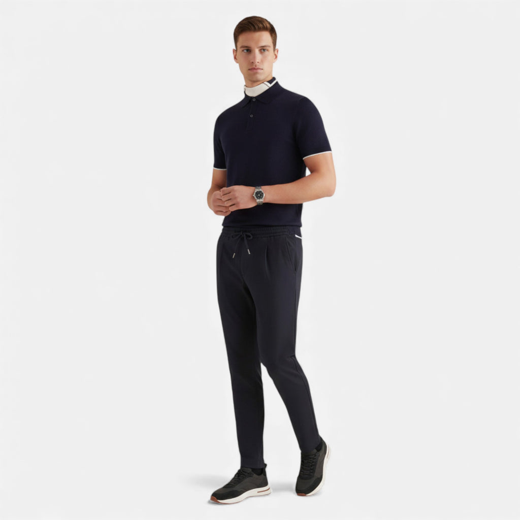 Lunéaya | Men’s Tailored Travel Trousers (Navy Bi-Stretch)