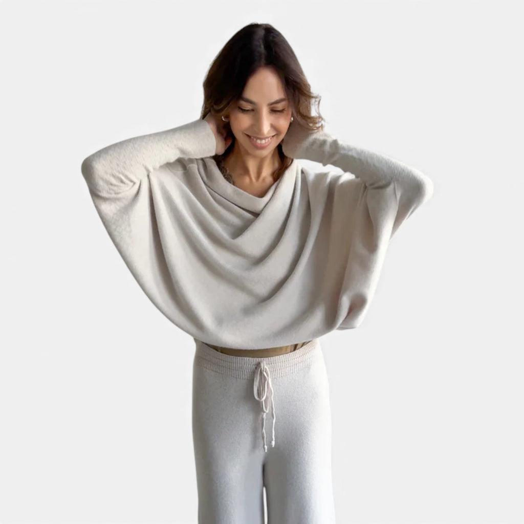 Lunéaya | Women’s Asymmetric Knit Jumper – Draped Heritage Softness