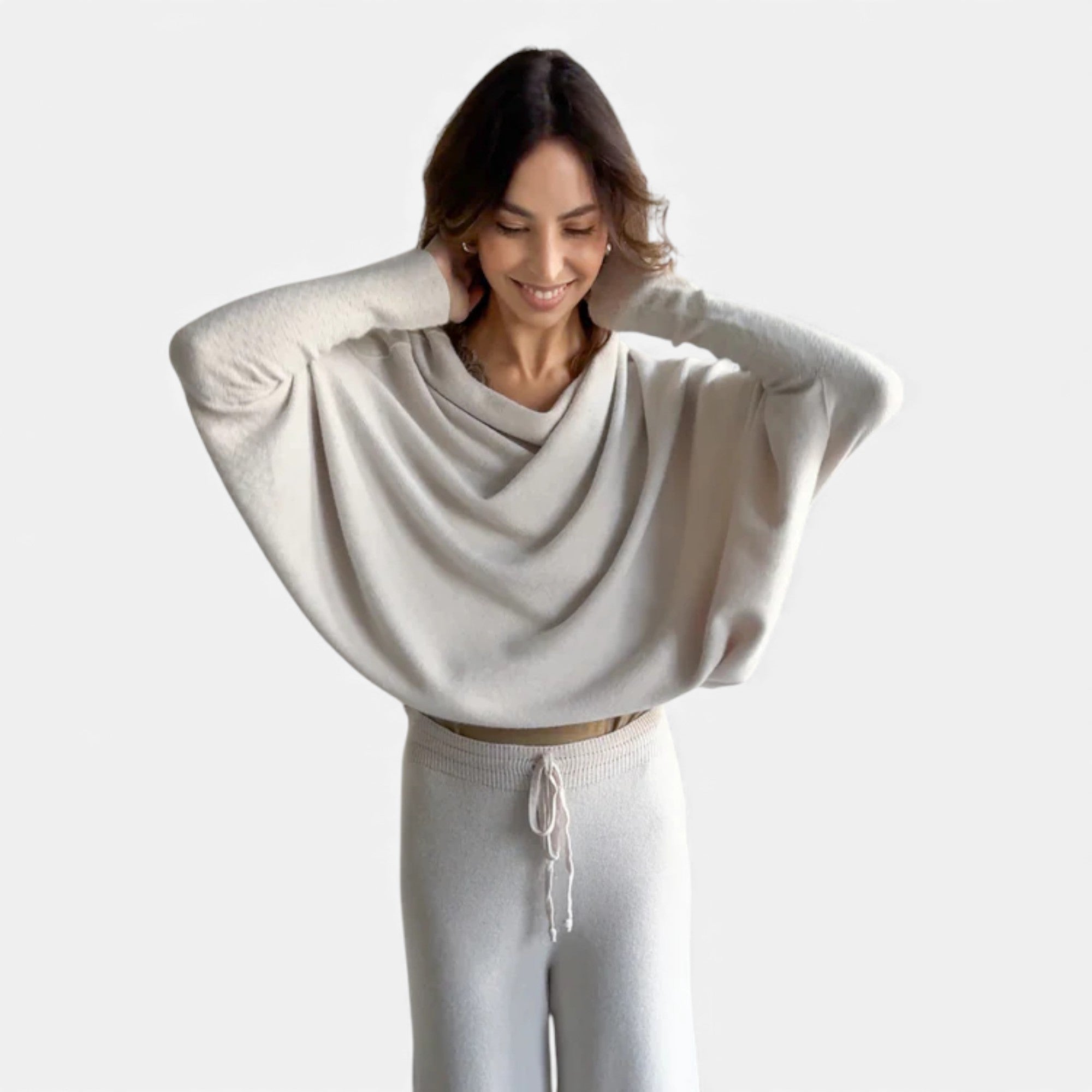 Lunéaya | Women’s Asymmetric Knit Jumper – Draped Heritage Softness