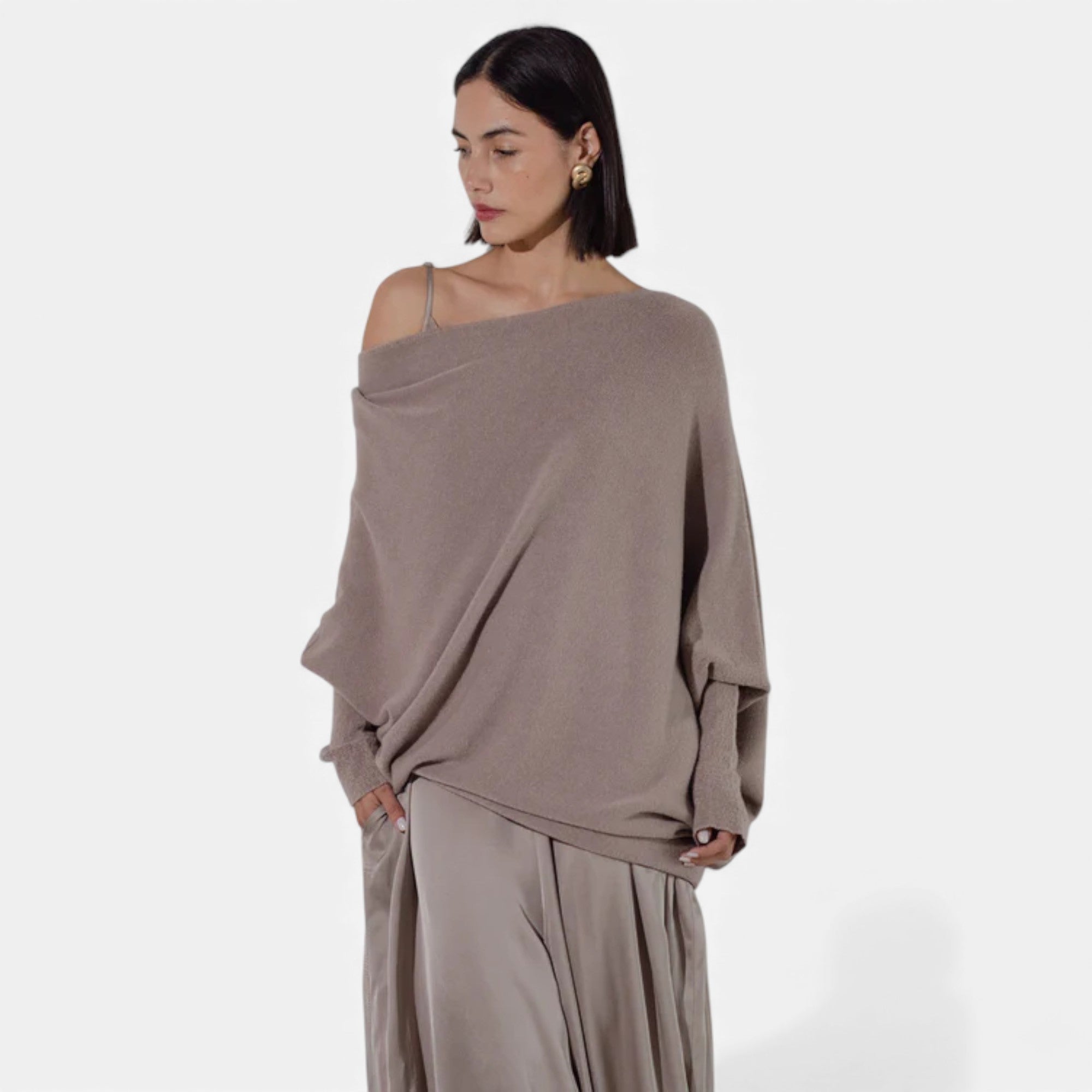 Lunéaya | Women’s Asymmetric Knit Jumper – Draped Heritage Softness