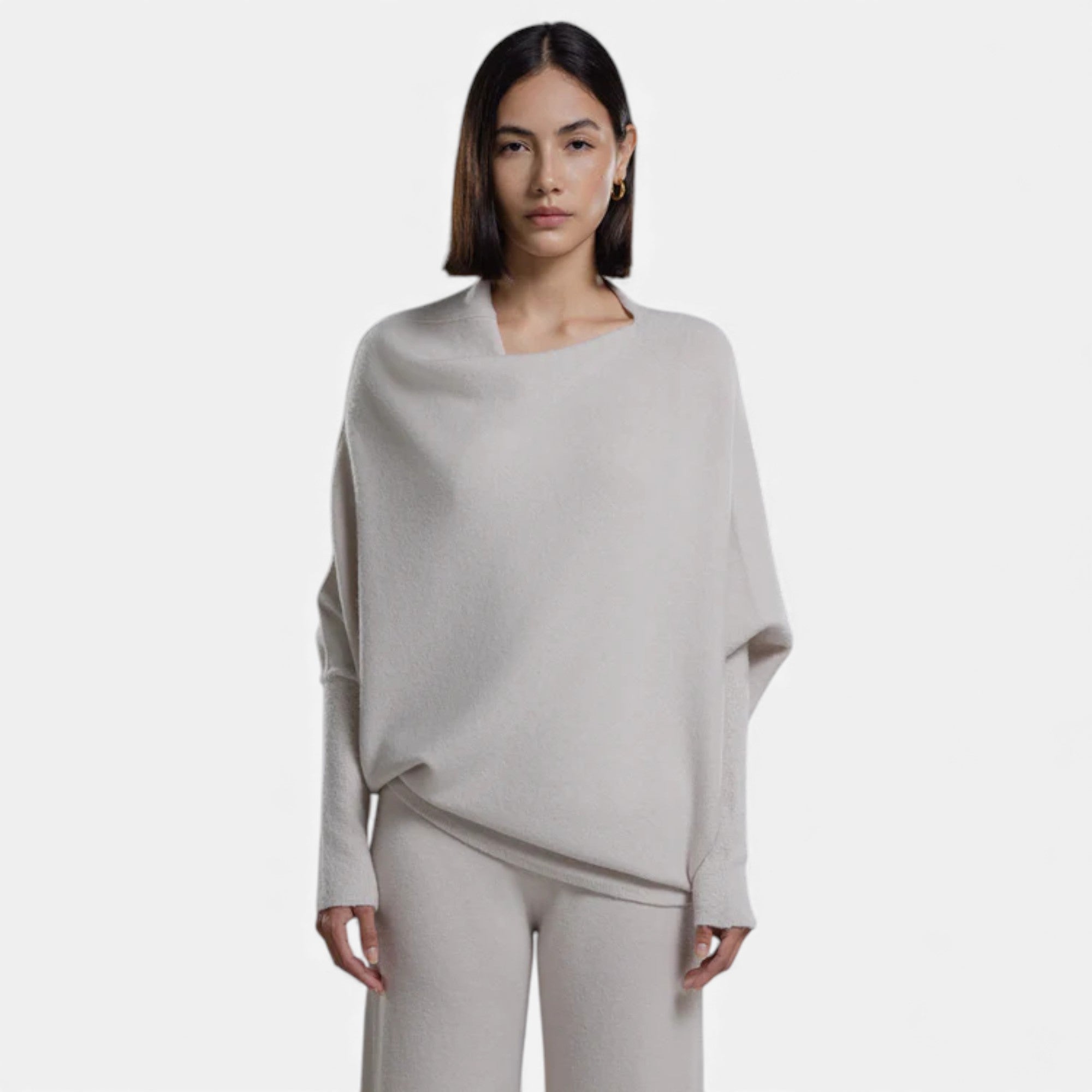 Lunéaya | Women’s Asymmetric Knit Jumper – Draped Heritage Softness