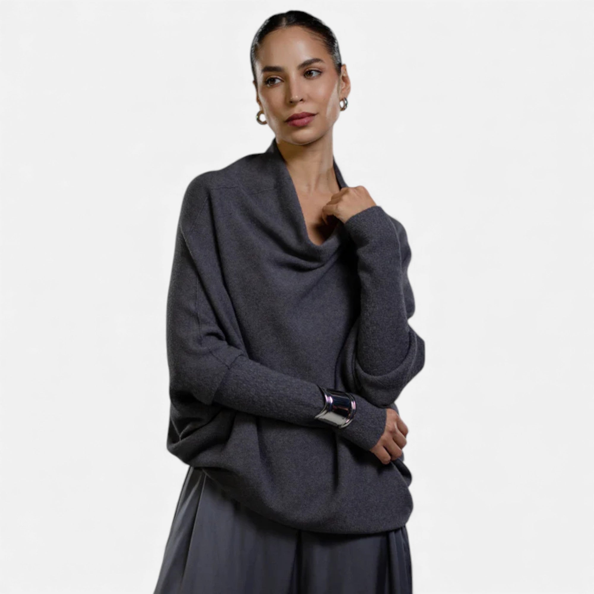 Lunéaya | Women’s Asymmetric Knit Jumper – Draped Heritage Softness