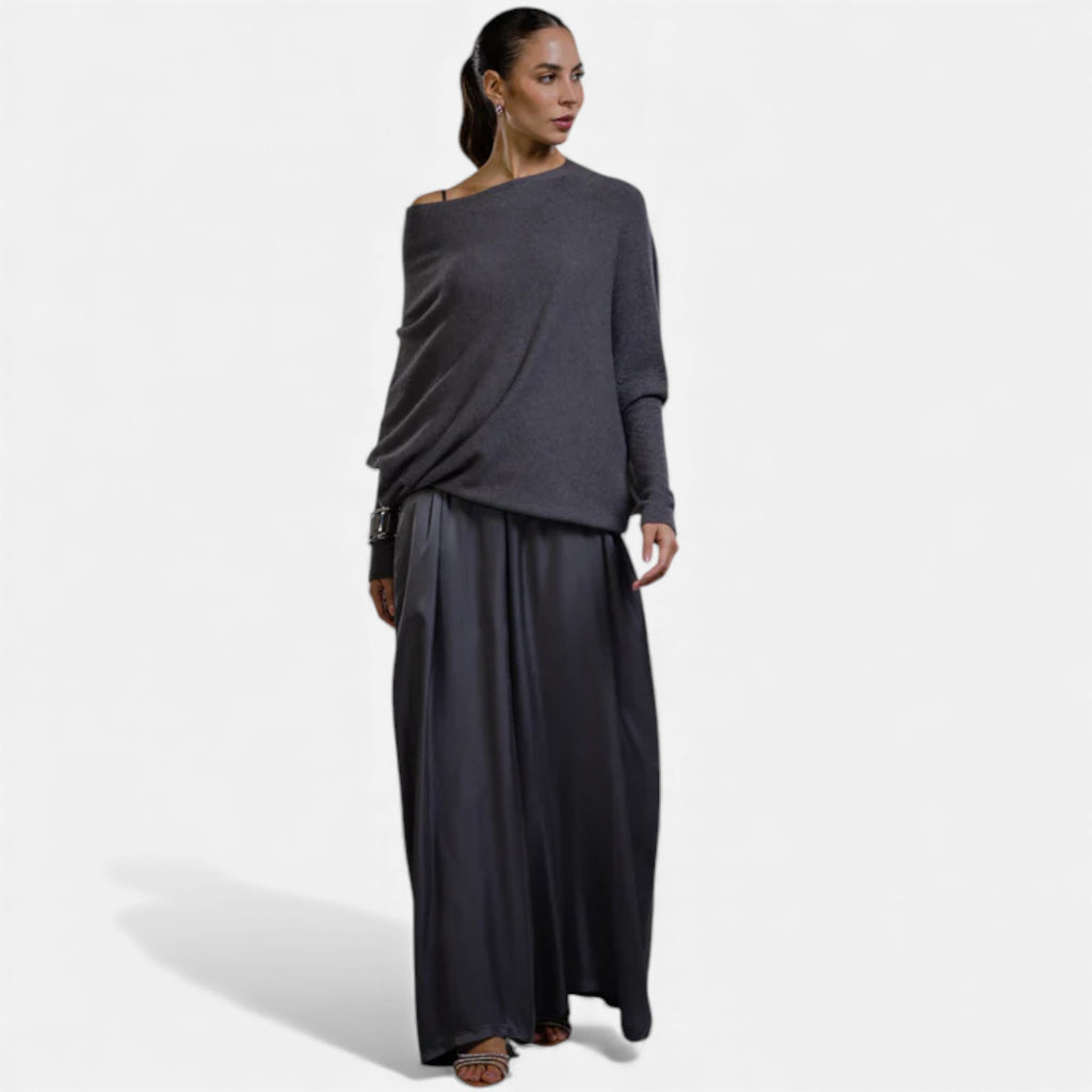 Lunéaya | Women’s Asymmetric Knit Jumper – Draped Heritage Softness
