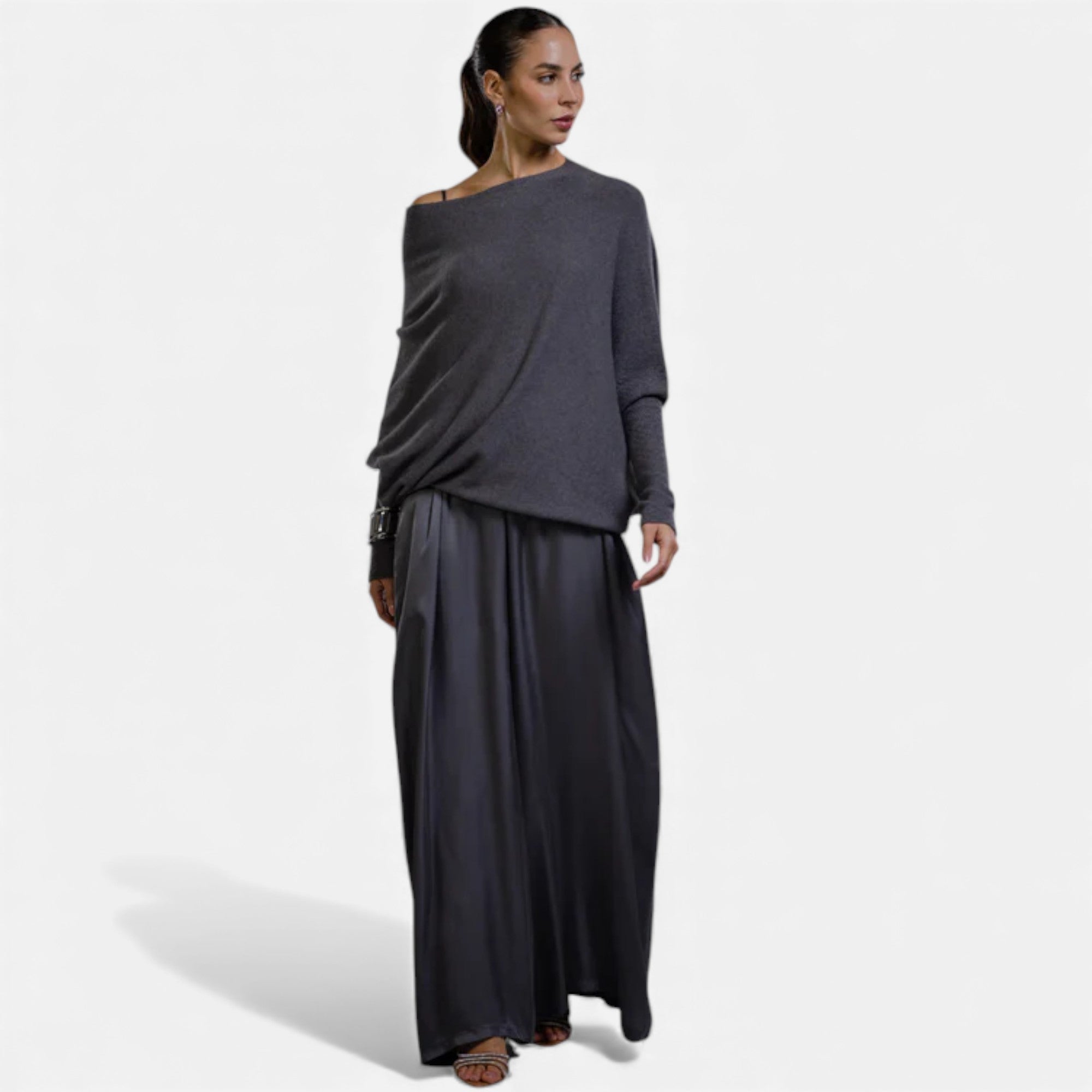 Lunéaya | Women’s Asymmetric Knit Jumper – Draped Heritage Softness
