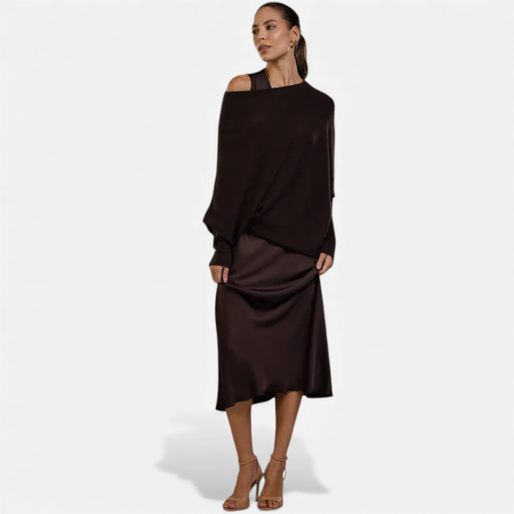 Lunéaya | Women’s Asymmetric Knit Jumper – Draped Heritage Softness