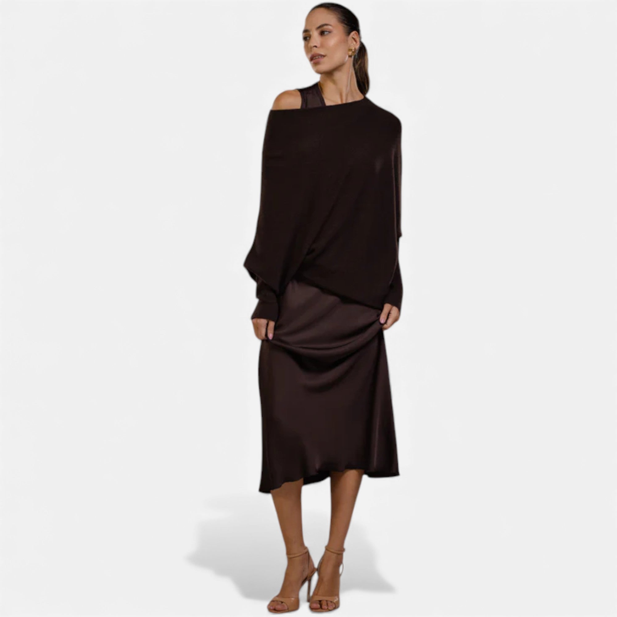 Lunéaya | Women’s Asymmetric Knit Jumper – Draped Heritage Softness