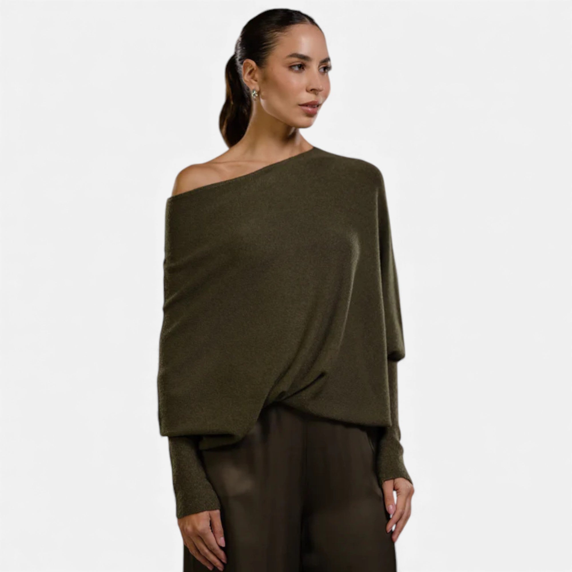 Lunéaya | Women’s Asymmetric Knit Jumper – Draped Heritage Softness