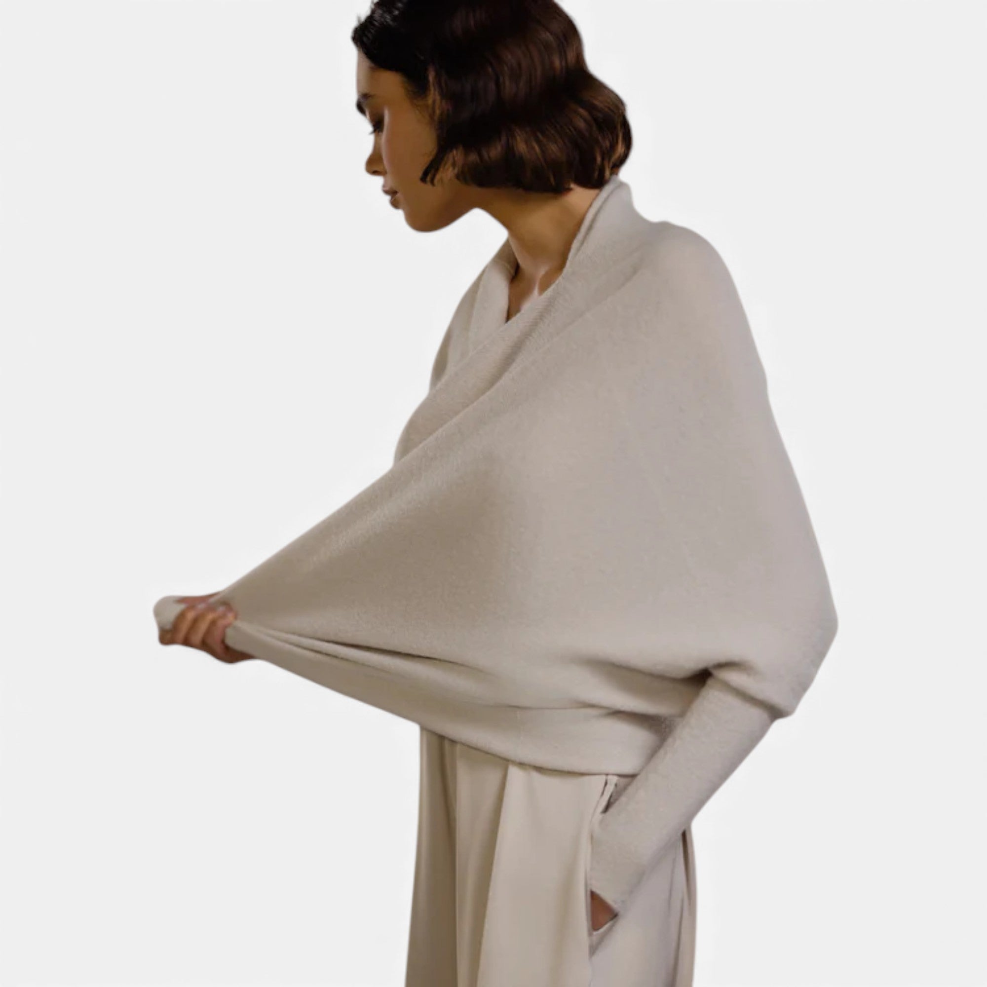 Lunéaya | Women’s Asymmetric Knit Jumper – Draped Heritage Softness