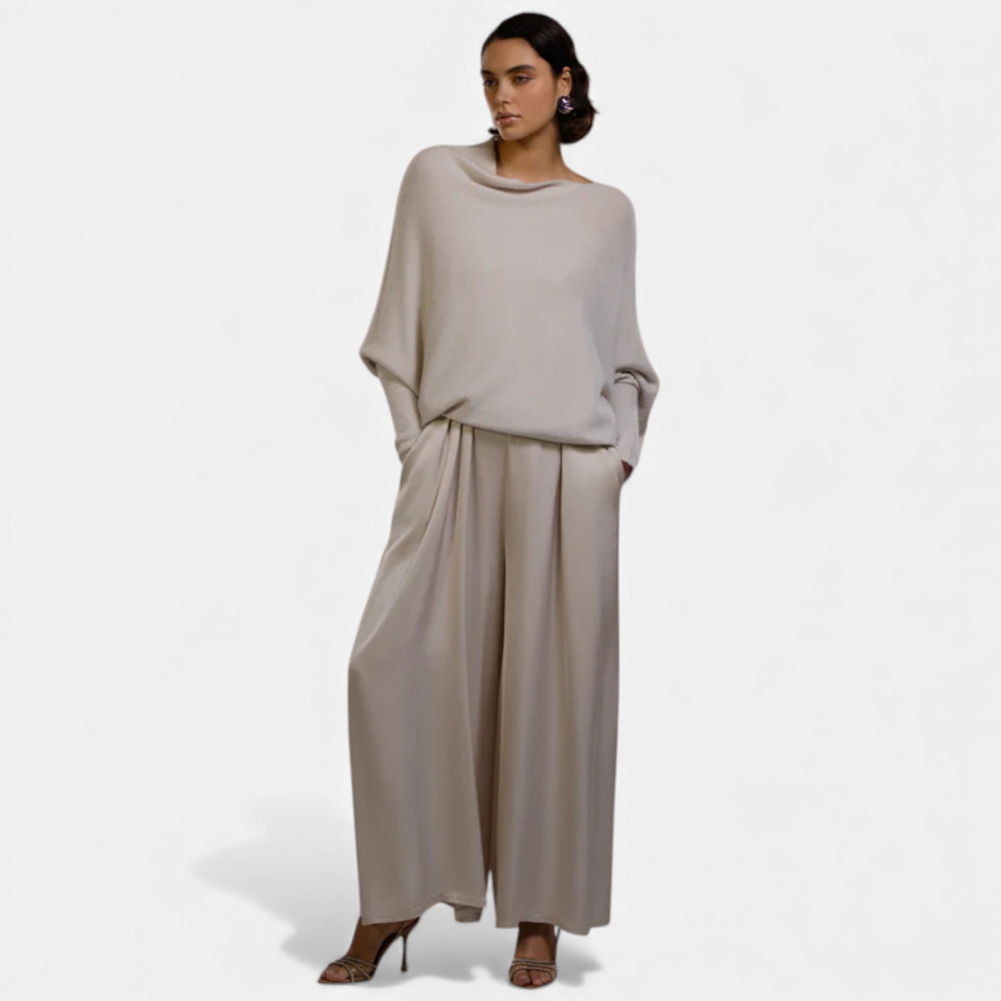 Lunéaya | Women’s Asymmetric Knit Jumper – Draped Heritage Softness
