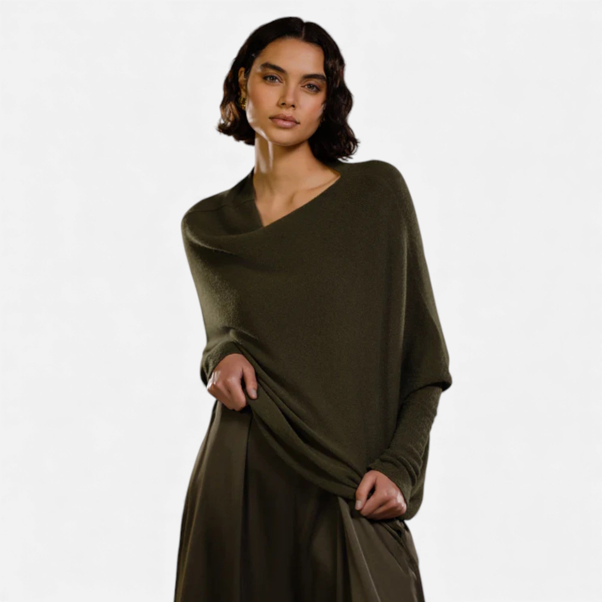 Lunéaya | Women’s Asymmetric Knit Jumper – Draped Heritage Softness