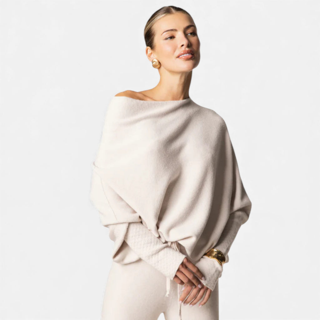 Lunéaya | Women’s Asymmetric Knit Jumper – Draped Heritage Softness