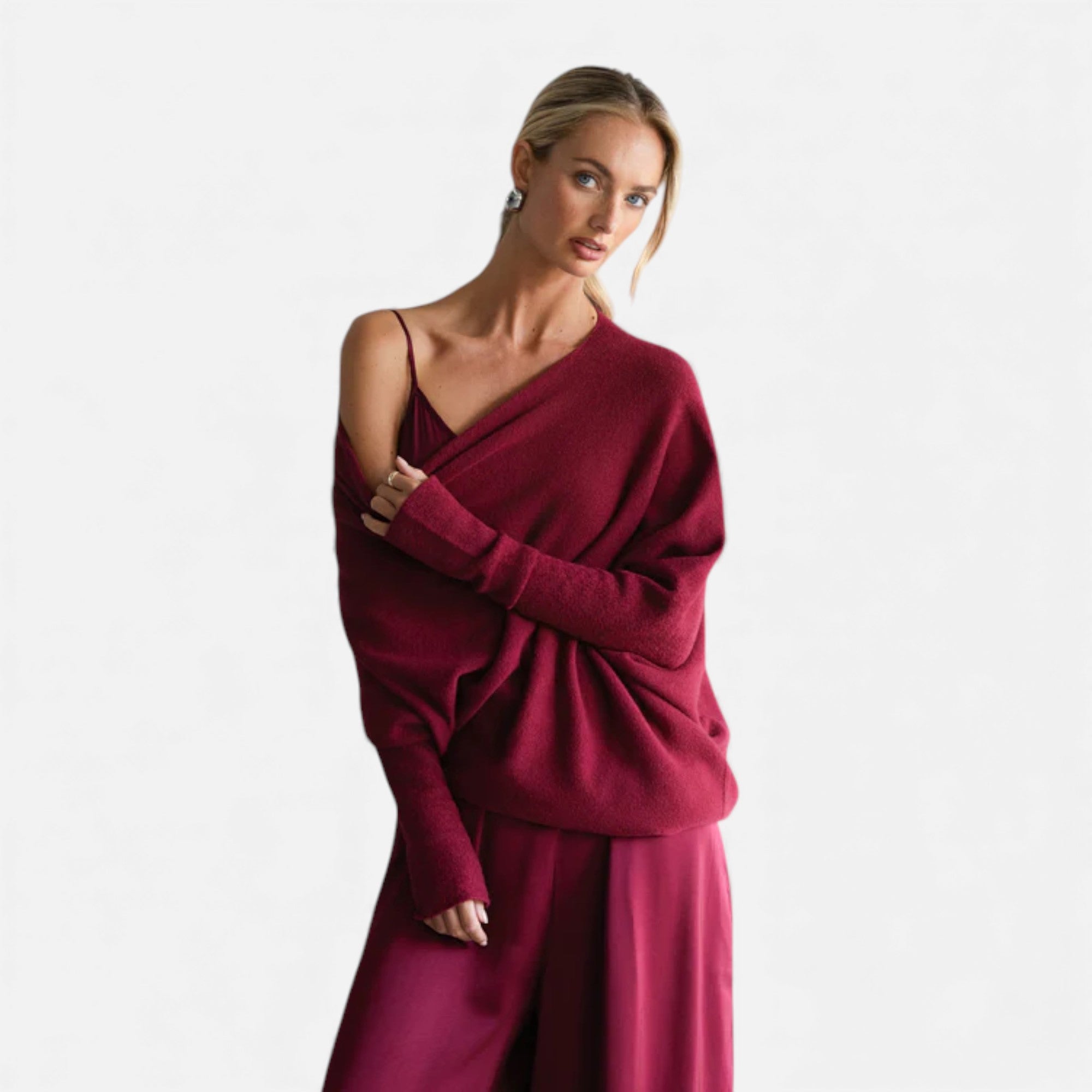 Lunéaya | Women’s Asymmetric Knit Jumper – Draped Heritage Softness