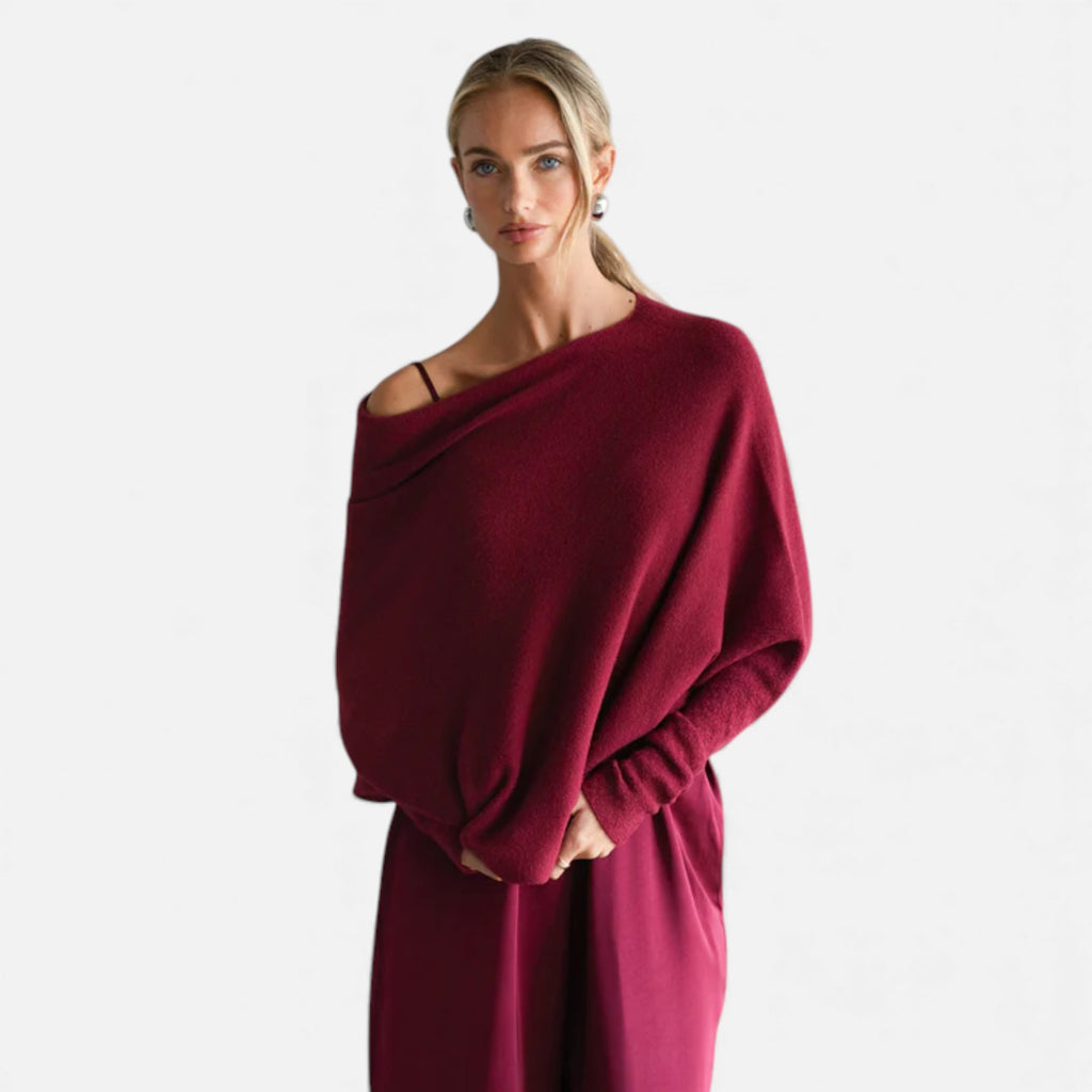 Lunéaya | Women’s Asymmetric Knit Jumper – Draped Heritage Softness