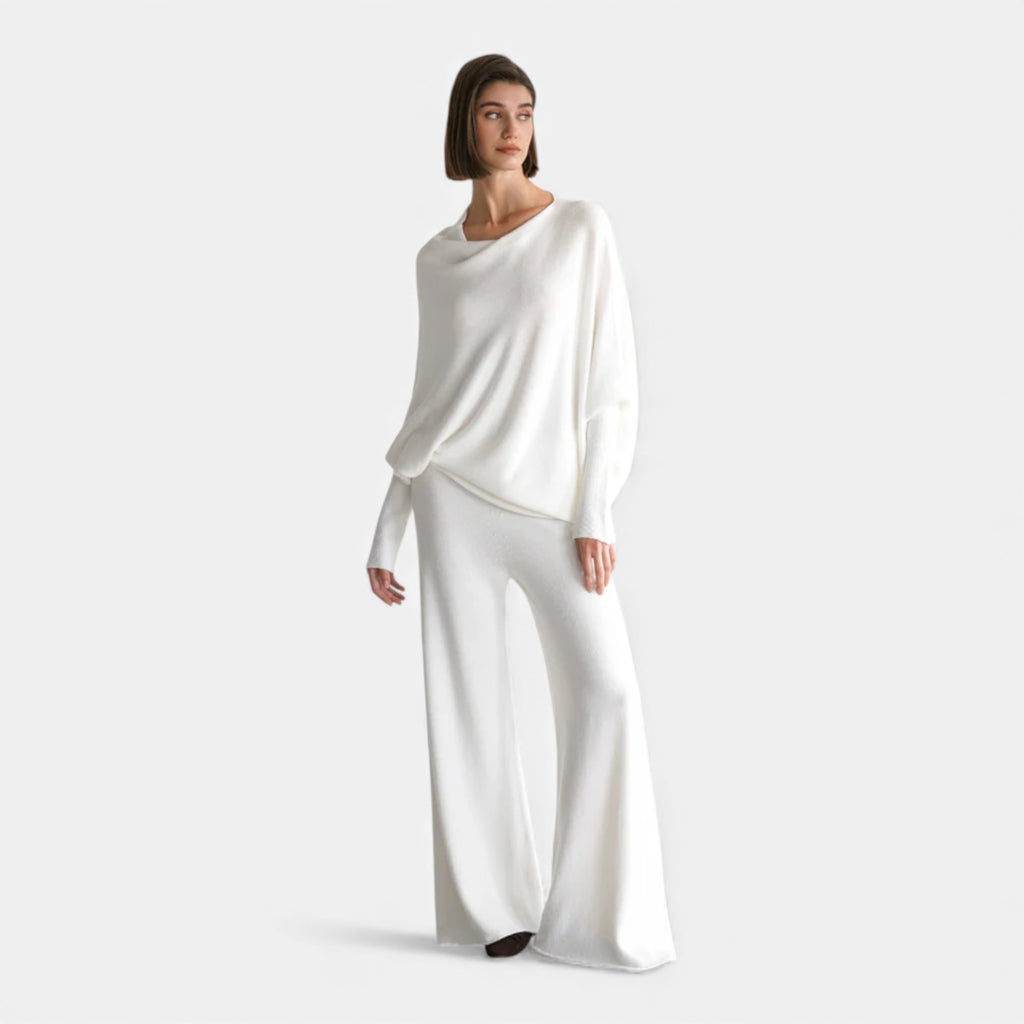 Lunéaya | Women’s Asymmetric Knit Jumper – Draped Heritage Softness