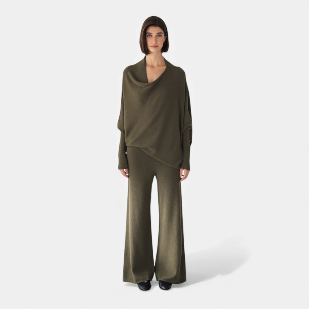 Lunéaya | Women’s Asymmetric Knit Jumper – Draped Heritage Softness