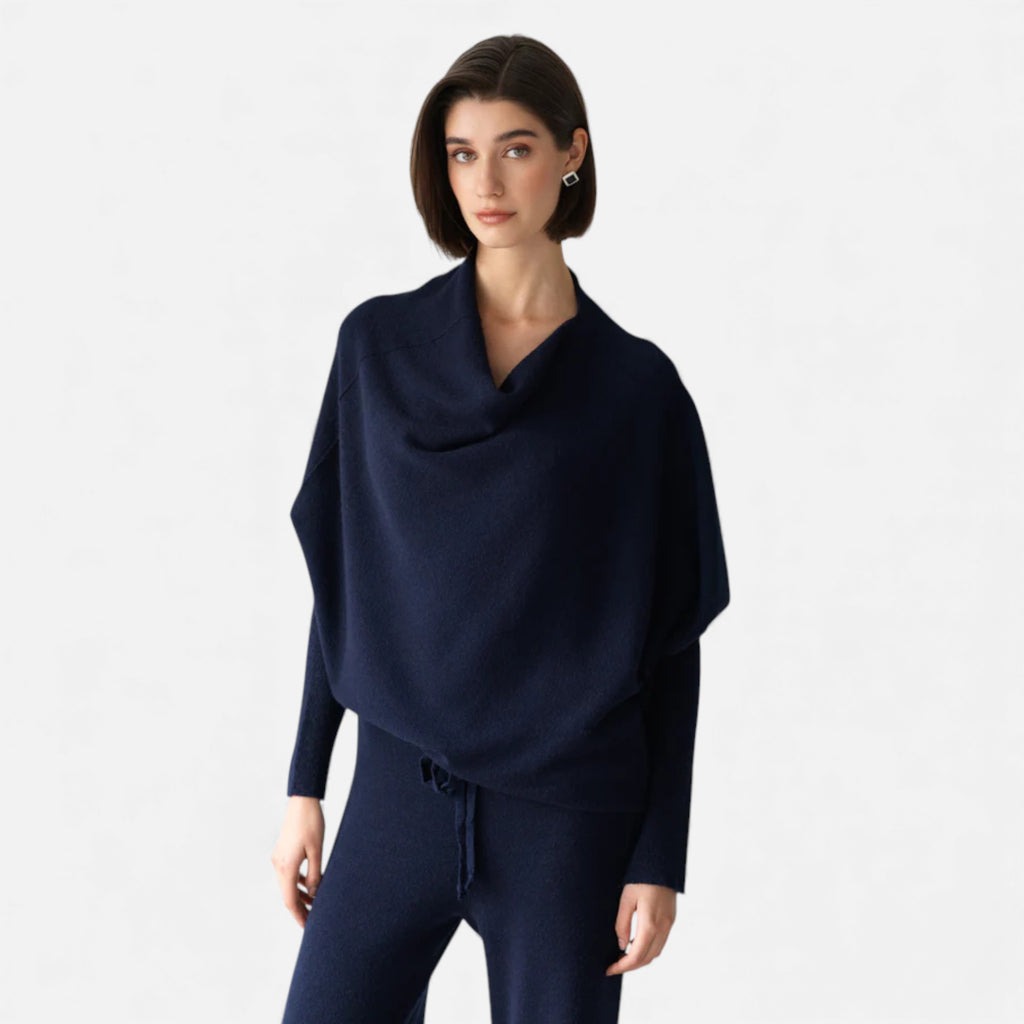 Lunéaya | Women’s Asymmetric Knit Jumper – Draped Heritage Softness