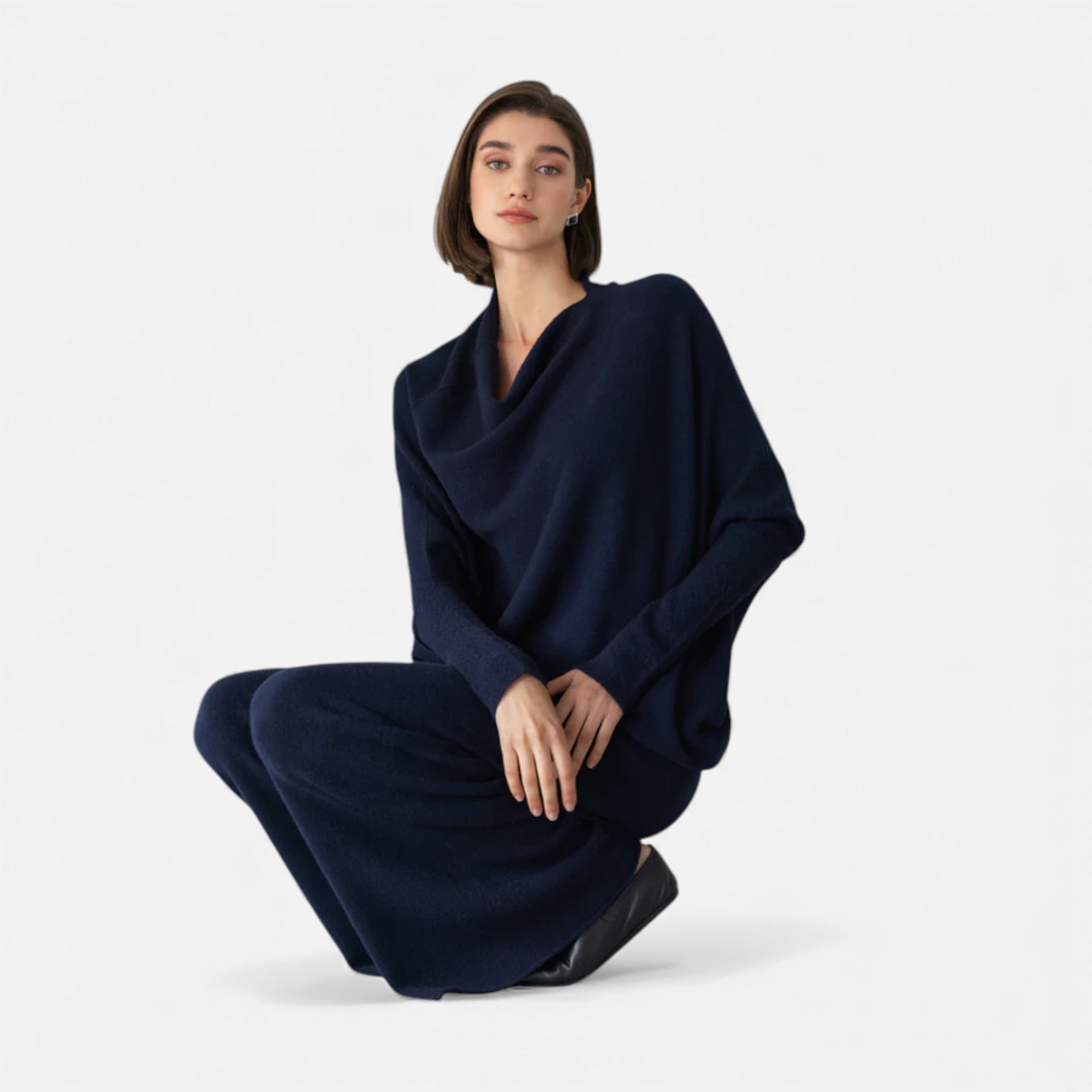 Lunéaya | Women’s Asymmetric Knit Jumper – Draped Heritage Softness