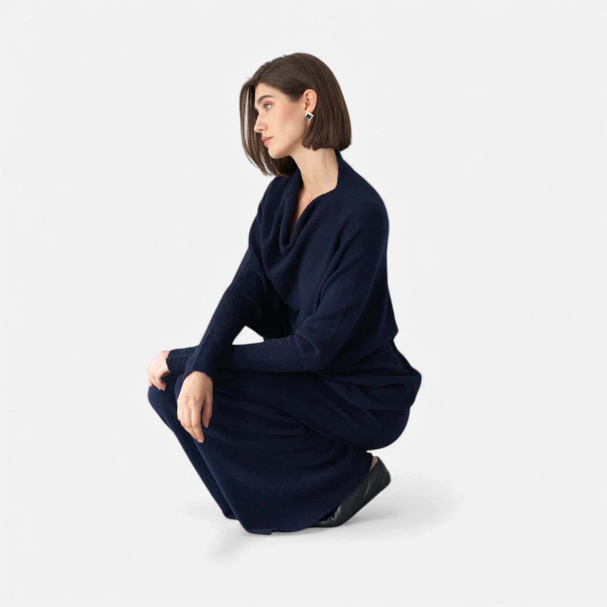 Lunéaya | Women’s Asymmetric Knit Jumper – Draped Heritage Softness