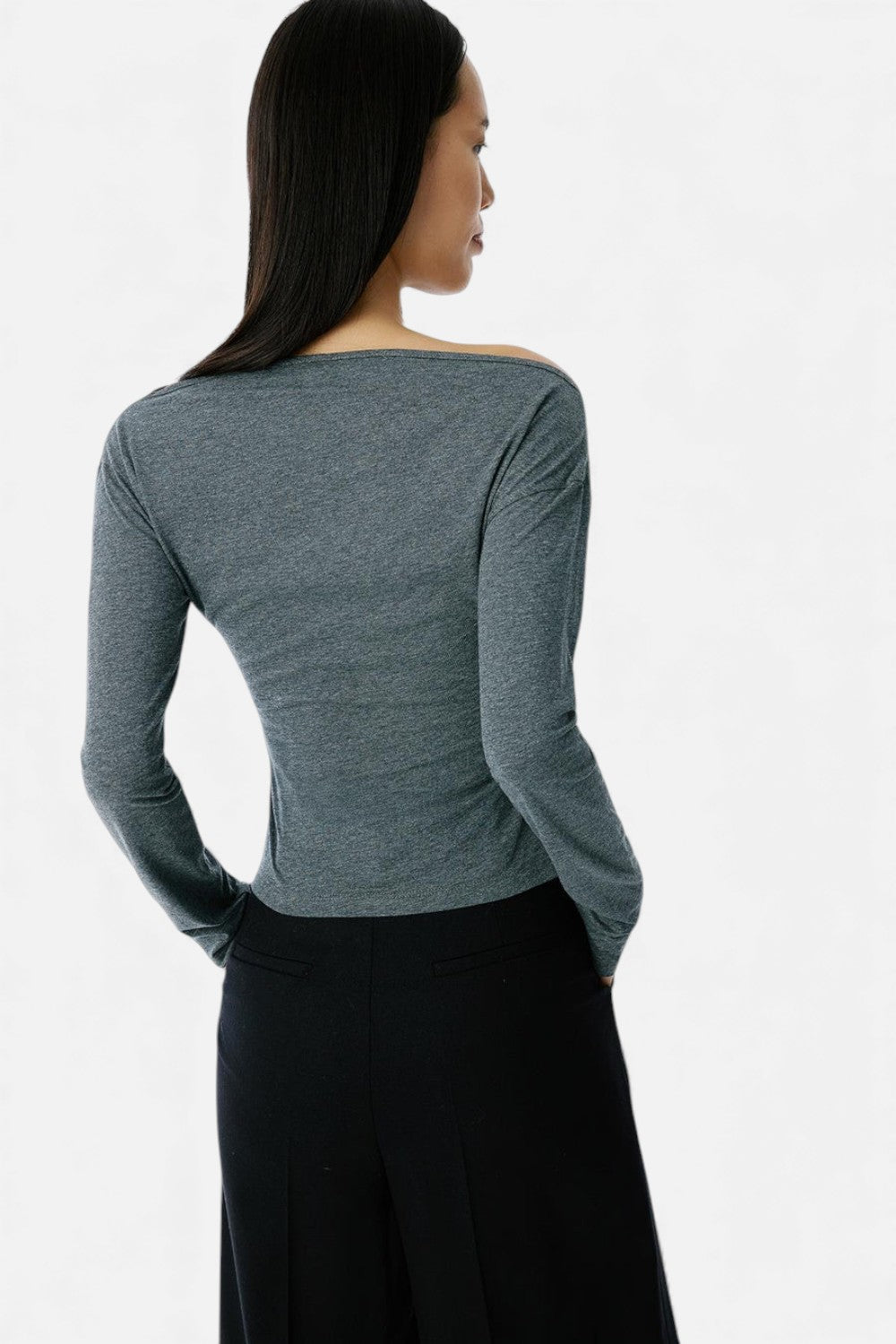 Luneaya | Women’s Anthracite Cotton Wrap Blouse