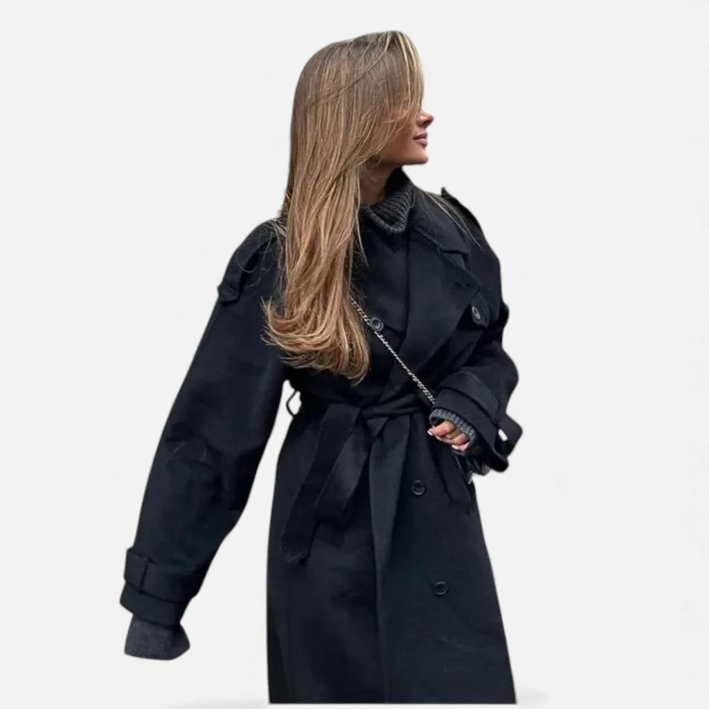 Lunéaya | Women’s Wool Longline Coat (Heritage Double‑Breasted)