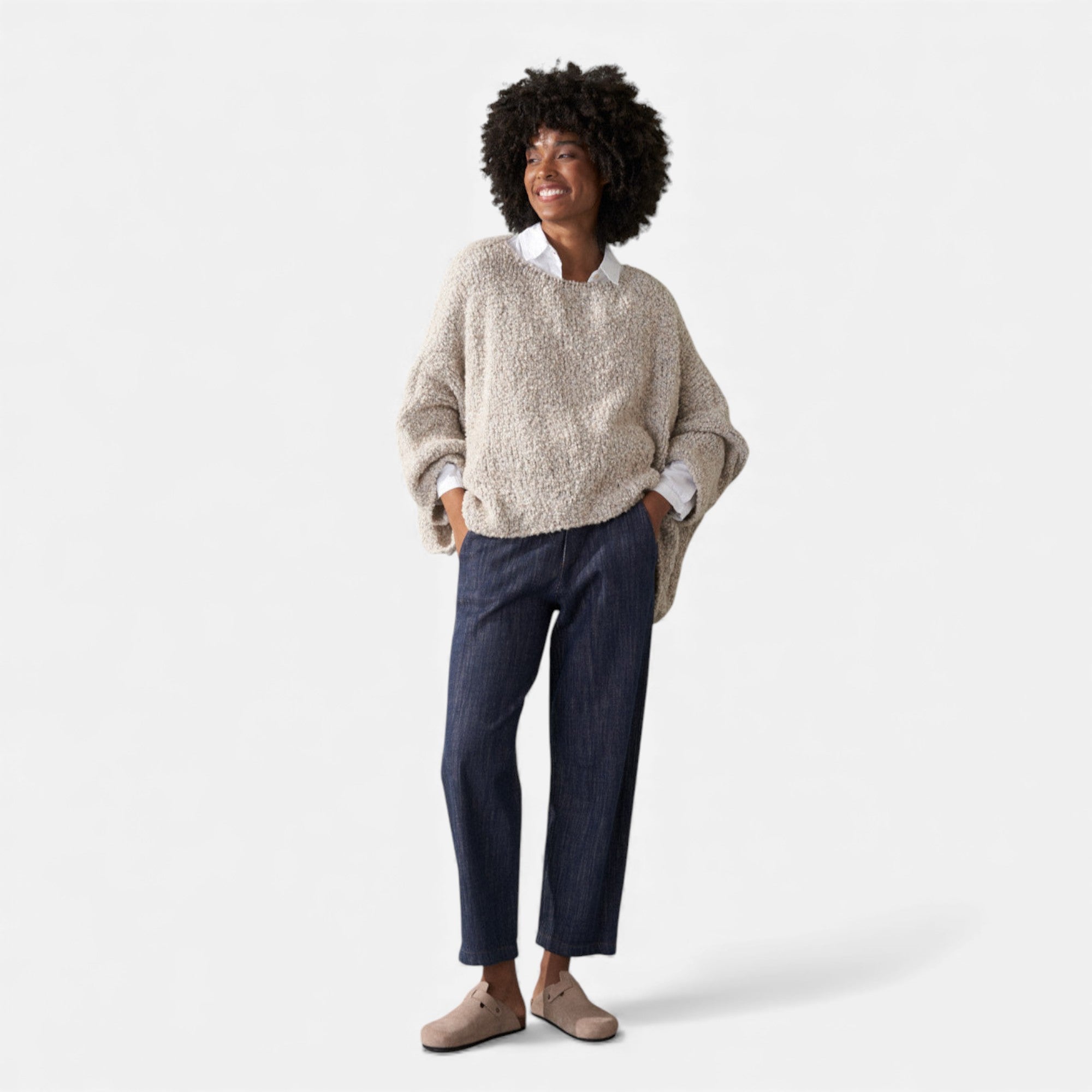 Lunéaya | Women’s Bouclé Heritage Sweater in Off-White