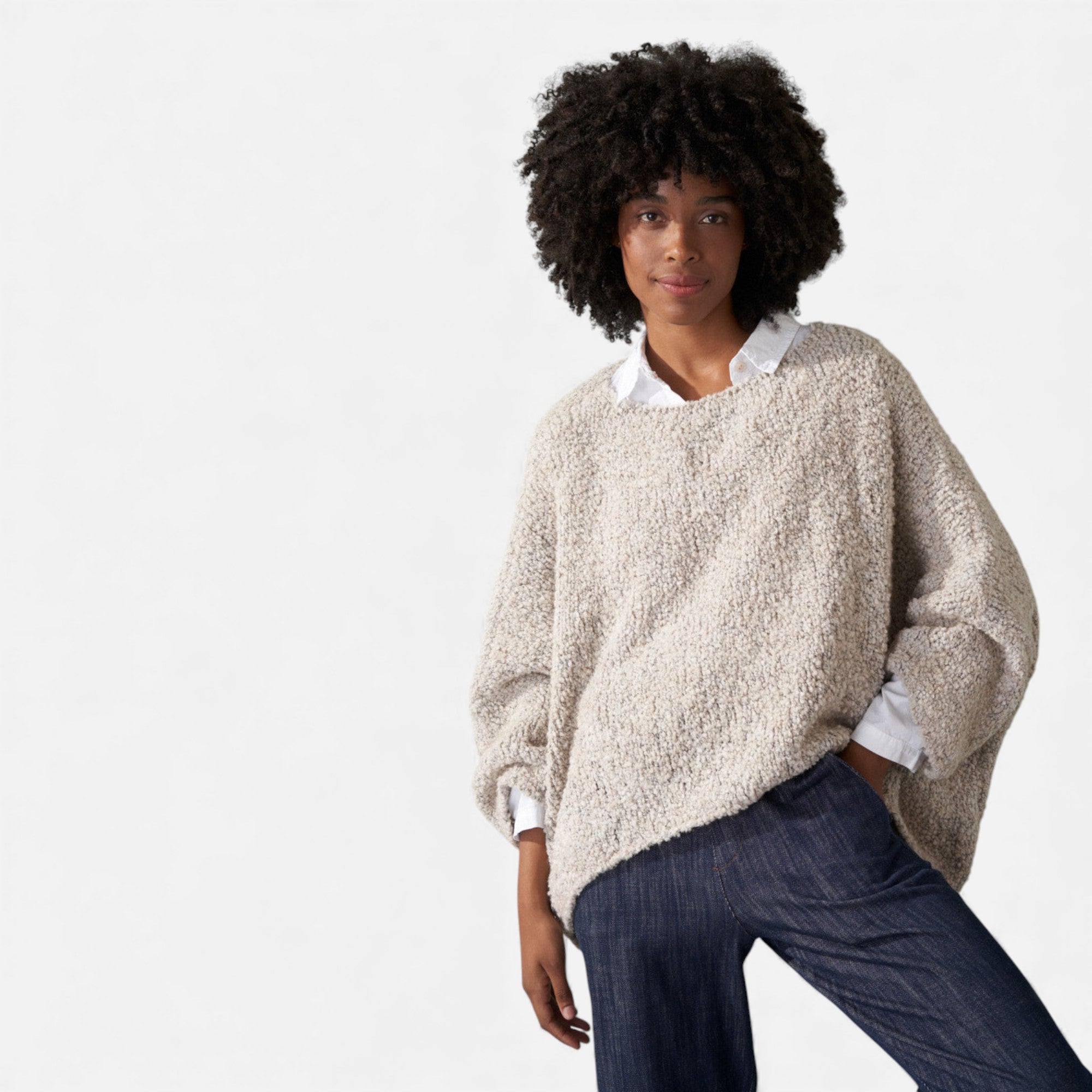 Lunéaya | Women’s Bouclé Heritage Sweater in Off-White