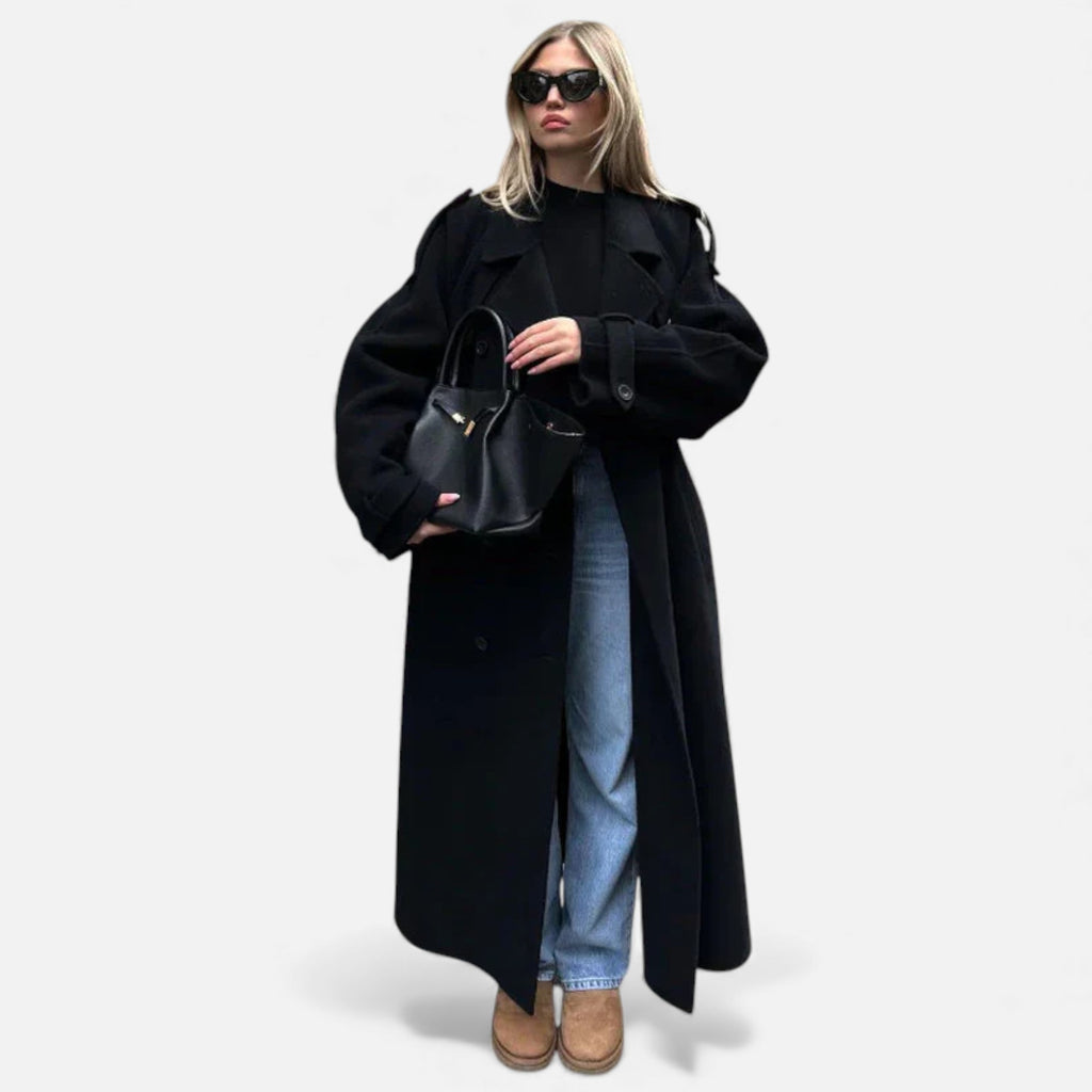 Lunéaya | Women’s Wool Longline Coat (Heritage Double‑Breasted)